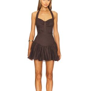 Amorette Linen Mini Skirt in Chocolate 🍫